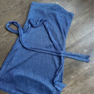 Tiger Mist | Blue knit & silver sequin dress w/ neck tie